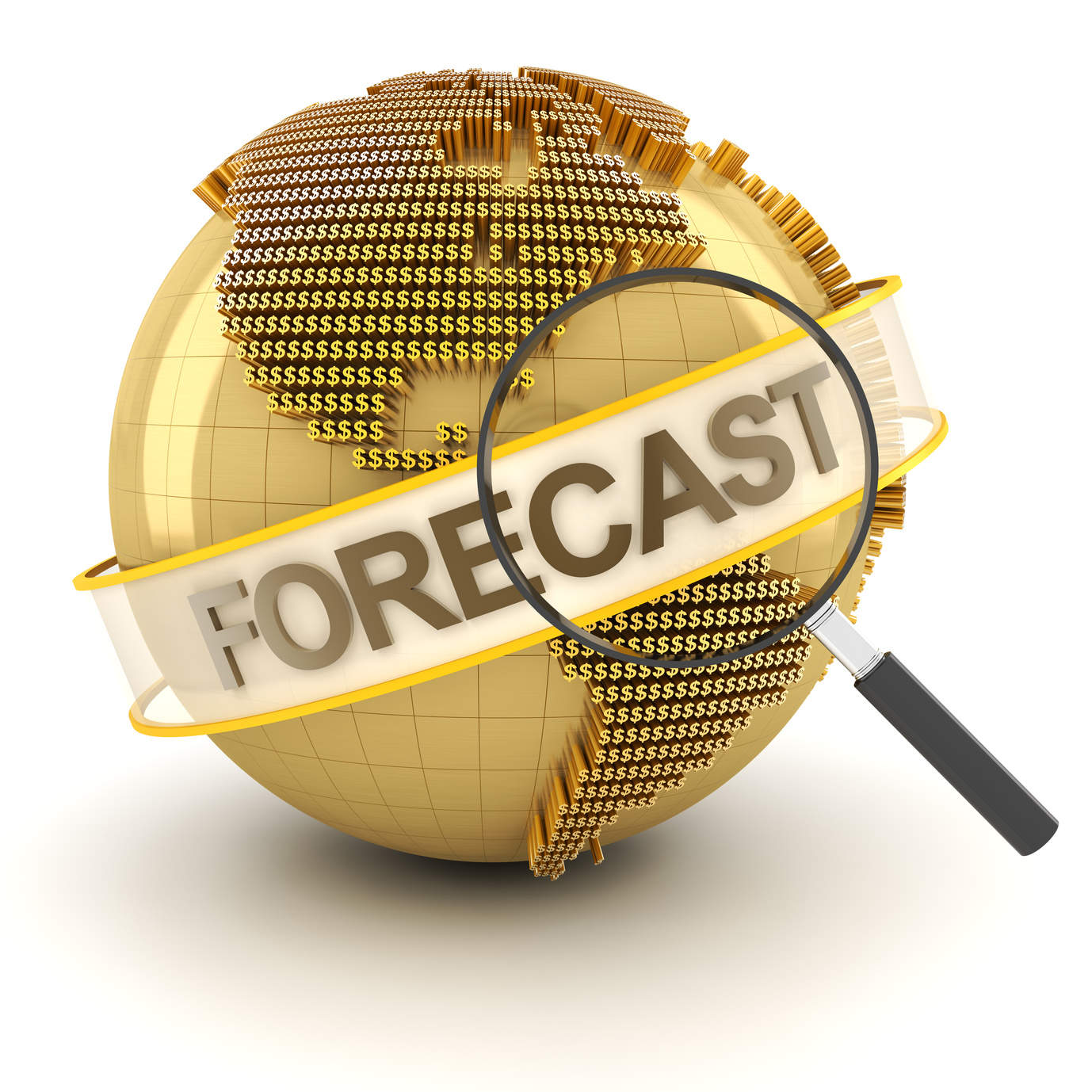 Global financial forecast symbol with globe, 3d render, white background